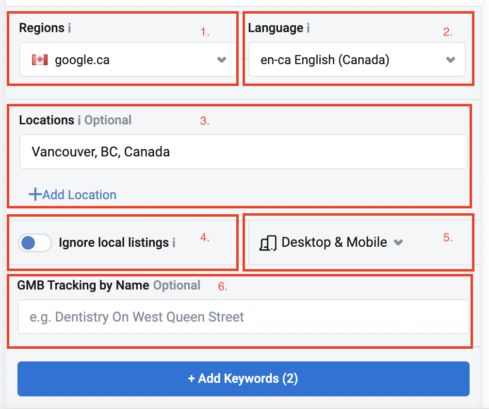 Refine tracking on Keyword.com 